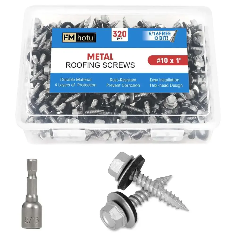 Metal Roofing Screws #10X1 Inch 320 Pieces Rustpert Coating Hex Head Self